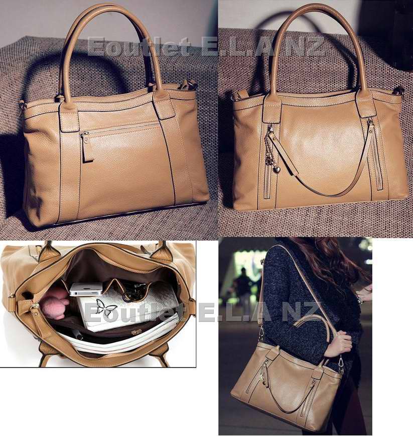 40CM LIGHT BROWN GENUINE LEATHER HANDBAG+Shoulder Strap
